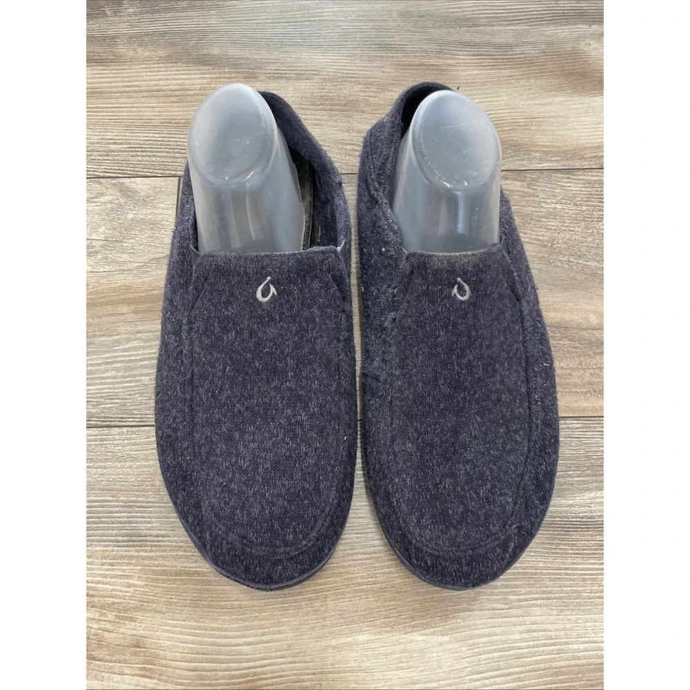 OluKai Moloa Hulu Slippers Mens 13 Gray Wool Blend Slip On 10411-4040